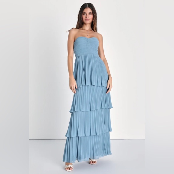 Lulus Dresses & Skirts - Lulu’s Seriously Sensational Light Blue Strapless Tiered Maxi Dress